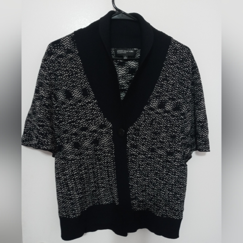 Jones New York Collection Short Sleeve 1 Button Super Stretch Cropped Cardigan
